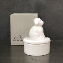 Load image into Gallery viewer, East of India Porcelain Dog Trinket Pot in Gift Box 'Start each day with a wagging tail.'