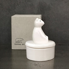 Load image into Gallery viewer, East of India Porcelain Bear Trinket Pot in Gift Box 'Sending you big bear hugs'