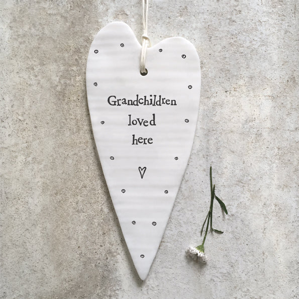 East of India Long Porcelain Heart 'Grandchildren loved here'