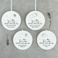 Load image into Gallery viewer, East of India White Porcelain Hanging Plaque &#39;Home is where the dog runs to greet you&#39;