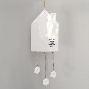 East of India Porcelain Hanging House Mobile 'Home is where happy memories grow'