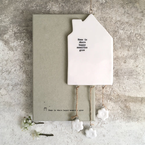 East of India Porcelain Hanging House Mobile 'Home is where happy memories grow'