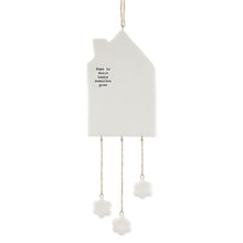 Load image into Gallery viewer, East of India Porcelain Hanging House Mobile &#39;Home is where happy memories grow&#39;