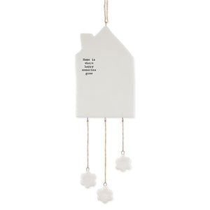 East of India Porcelain Hanging House Mobile 'Home is where happy memories grow'