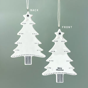 East of India White Porcelain Hanging Merry Christmas Tree Decoration
