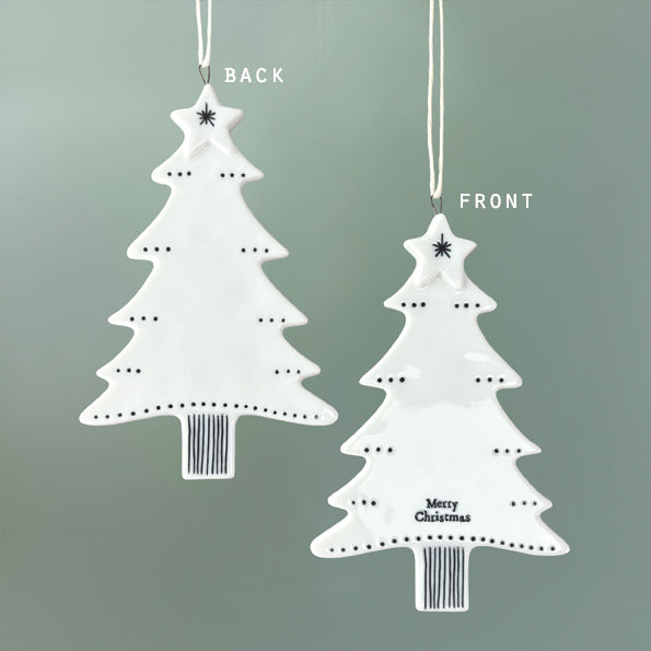 East of India White Porcelain Hanging Merry Christmas Tree Decoration