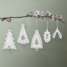 Load image into Gallery viewer, East of India White Porcelain Hanging Merry Christmas Tree Decoration