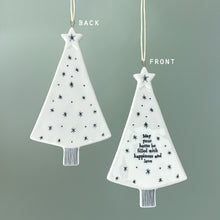 Load image into Gallery viewer, East of India White Porcelain Hanging Christmas Tree Decoration 'May your home be filled ....'