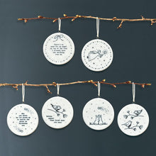 Load image into Gallery viewer, East Of India Porcelain Flat Bauble 'Robins appear when loved ones are near'