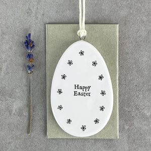 Porcelain Flat Hanging Egg with message 'Happy Easter'