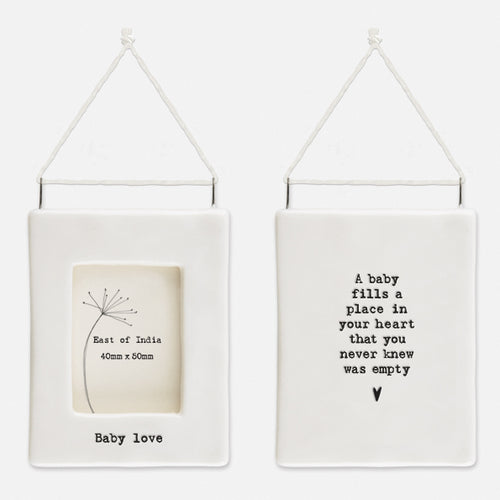 East of India Porcelain Miniature Open Frame 'A baby fills your heart....'