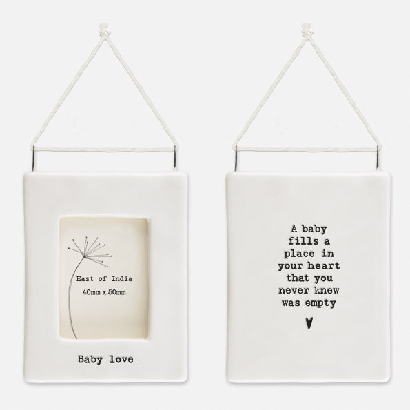 East of India Porcelain Miniature Open Frame 'A baby fills your heart....'