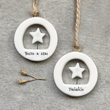 Load image into Gallery viewer, East of India Porcelain Cut Out Hanger 'Twinkle'
