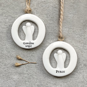 East of India Porcelain Cut Out Angel Hanger 'Peace'