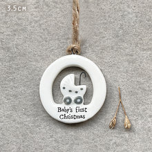 Load image into Gallery viewer, East of India Porcelain Cut Out Hanger &#39;Baby&#39;s first Christmas&#39;