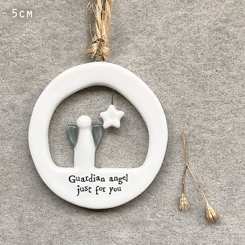 East of India Porcelain Cut Out Angel Hanger 'Guardian Angel just for you'