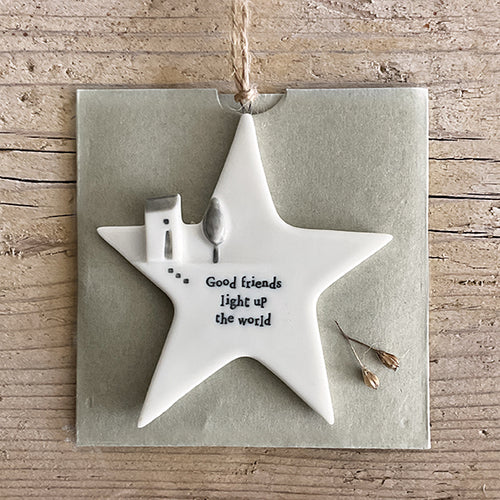 East of India Porcelain Hanging Star 'Good friends light up the world'