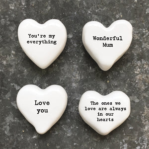 East of India White Porcelain Heart Pebble - 'Wonderful Mum'
