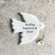 Load image into Gallery viewer, East of India Tiny Porcelain Dove Sentiment Token
