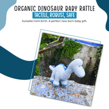 Load image into Gallery viewer, Knitted Organic Cotton Blue Diplodocus Dinosaur Baby Rattle