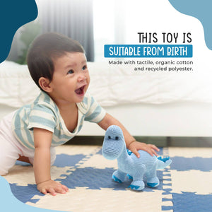 Knitted Organic Cotton Blue Diplodocus Dinosaur Baby Rattle