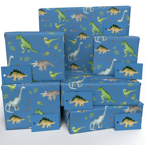Childrens Blue Dinosaurs  • ECO Friendly  • UK Made Wrapping Paper