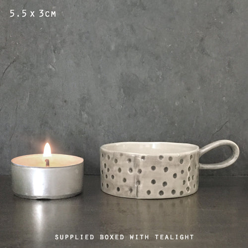 East of India Rustic Porcelain Dimpled Spot Tea Light Holder Gift Boxed