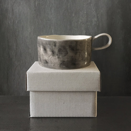 East of India Porcelain Rustic Style Candle Holder including Candle - Black Wash Design