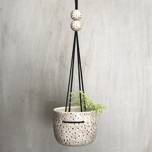 Rustic Ceramic Hanging Planter with Dimpled Spots Gift Boxed