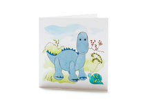 Load image into Gallery viewer, Knitted Organic Cotton Blue Diplodocus Dinosaur Baby Rattle