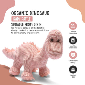 Knitted Organic Cotton Pink Diplodocus Dinosaur Baby Rattle