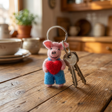 Load image into Gallery viewer, Handmade Needle Felt Piglet Keyring Fairtrade Eco Friendly