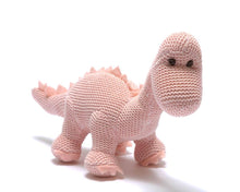 Load image into Gallery viewer, Knitted Organic Cotton Pink Diplodocus Dinosaur Baby Rattle