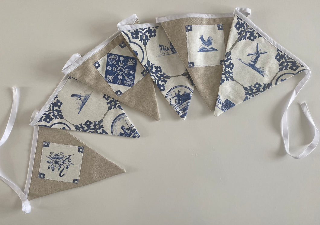 Handmade Delft Blue Style Fabric Bunting