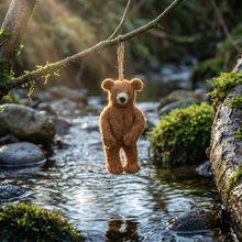 Load image into Gallery viewer, Handmade Felt Grizzly Bear Hanging Needle Felt Decoration Fairtrade Eco Friendly