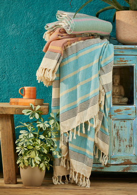 Malabar Handloom Lightweight Cotton Throw/Bedcover with Tassles