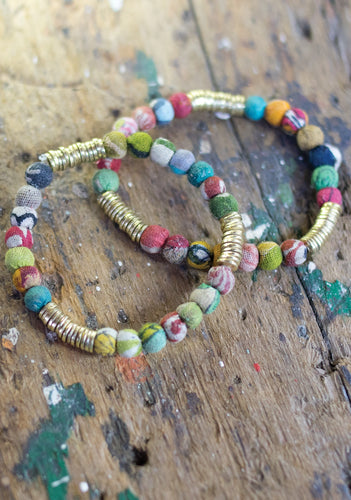Recycled Fabric Bead Bracelet with Gold Spacers