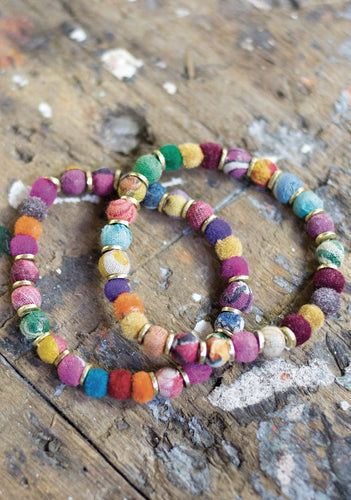 Recycled Fabric Bead Bracelet with Silver Spacers