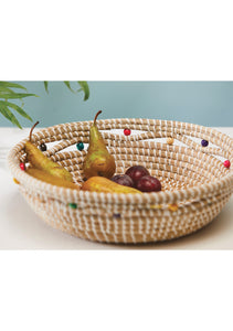 Large Seagrass Basket With Multi Colour Wood Beads