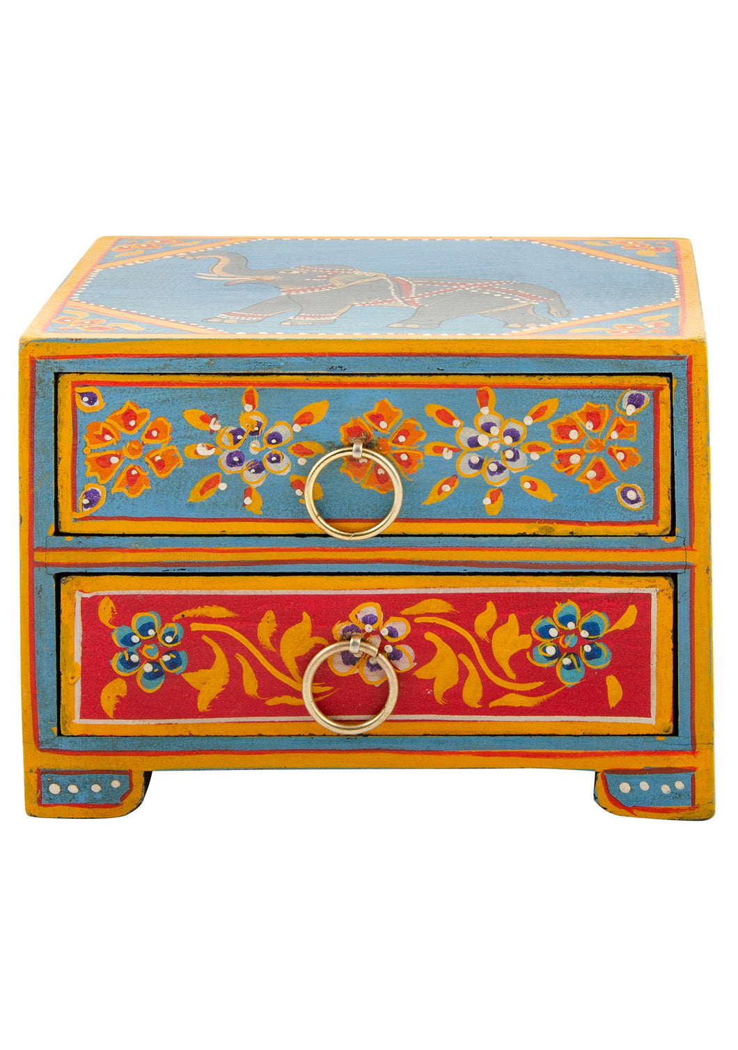 Hand painted Wooden Elephant Two Drawer Chest Fairtrade