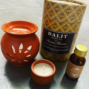 Terracotta Oil Burner with Rose Scented Oil & Dalit Candle