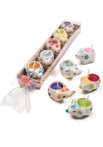 Set of 5 Hand Painted Mini Ceramic Elephant Candles Fairtrade