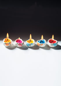 Set of 5 Hand Painted Mini Ceramic Candles Fairtrade