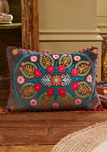 Load image into Gallery viewer, Ahyana Embroidered Velvet Cushion Cover, Pom Poms, 35 x 50cm