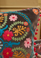 Load image into Gallery viewer, Ahyana Embroidered Velvet Cushion Cover, Pom Poms, 35 x 50cm