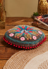 Load image into Gallery viewer, Embroidered Velvet Fairtrade Floor/Yoga  Cushion 40cm x 40cm