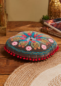 Embroidered Velvet Fairtrade Floor/Yoga  Cushion 40cm x 40cm