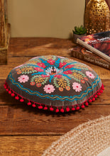 Load image into Gallery viewer, Embroidered Velvet Fairtrade Floor/Yoga  Cushion 40cm x 40cm