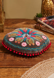 Embroidered Velvet Fairtrade Floor/Yoga  Cushion 40cm x 40cm