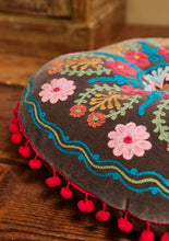 Load image into Gallery viewer, Embroidered Velvet Fairtrade Floor/Yoga  Cushion 40cm x 40cm